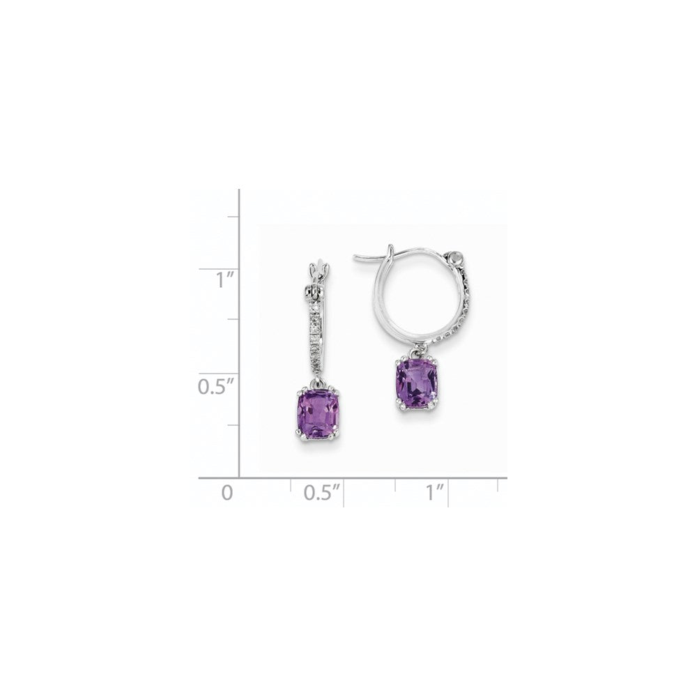 14k White Gold Real Diamond and Amethyst Dangle Hoop Earrings