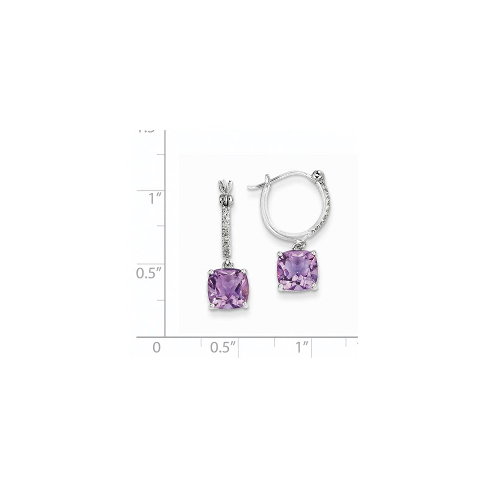 14k White Gold Real Diamond and Amethyst Dangle Hoop Earrings