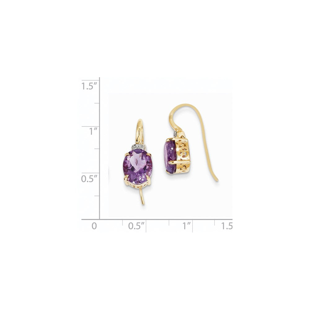 14k Yellow Gold Real Diamond & Amethyst Oval Dangle Earrings