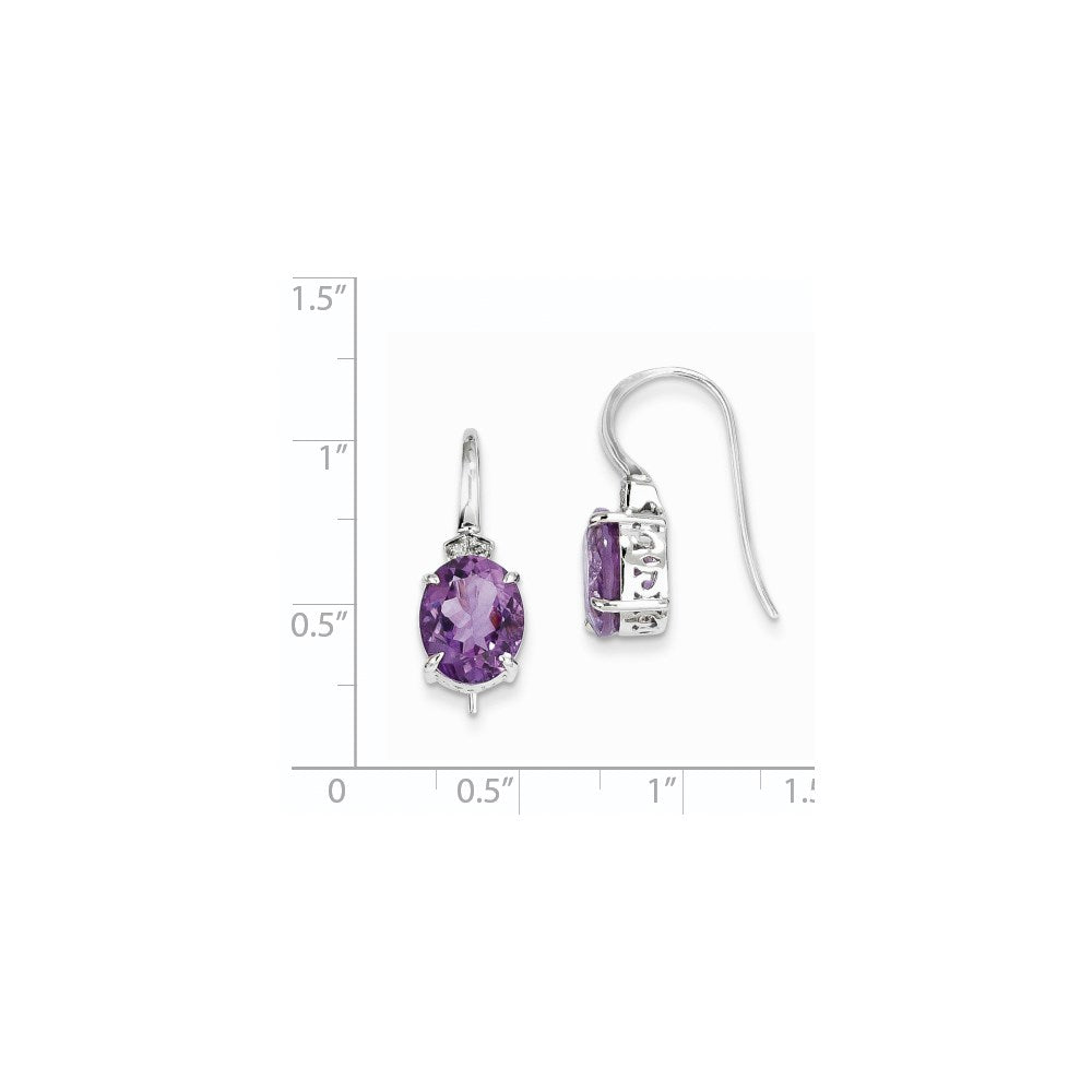 14k White Gold Real Diamond and Amethyst Oval Dangle Earrings