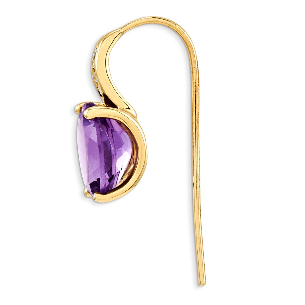 14k Yellow Gold Real Diamond & Amethyst Oval Dangle Earrings