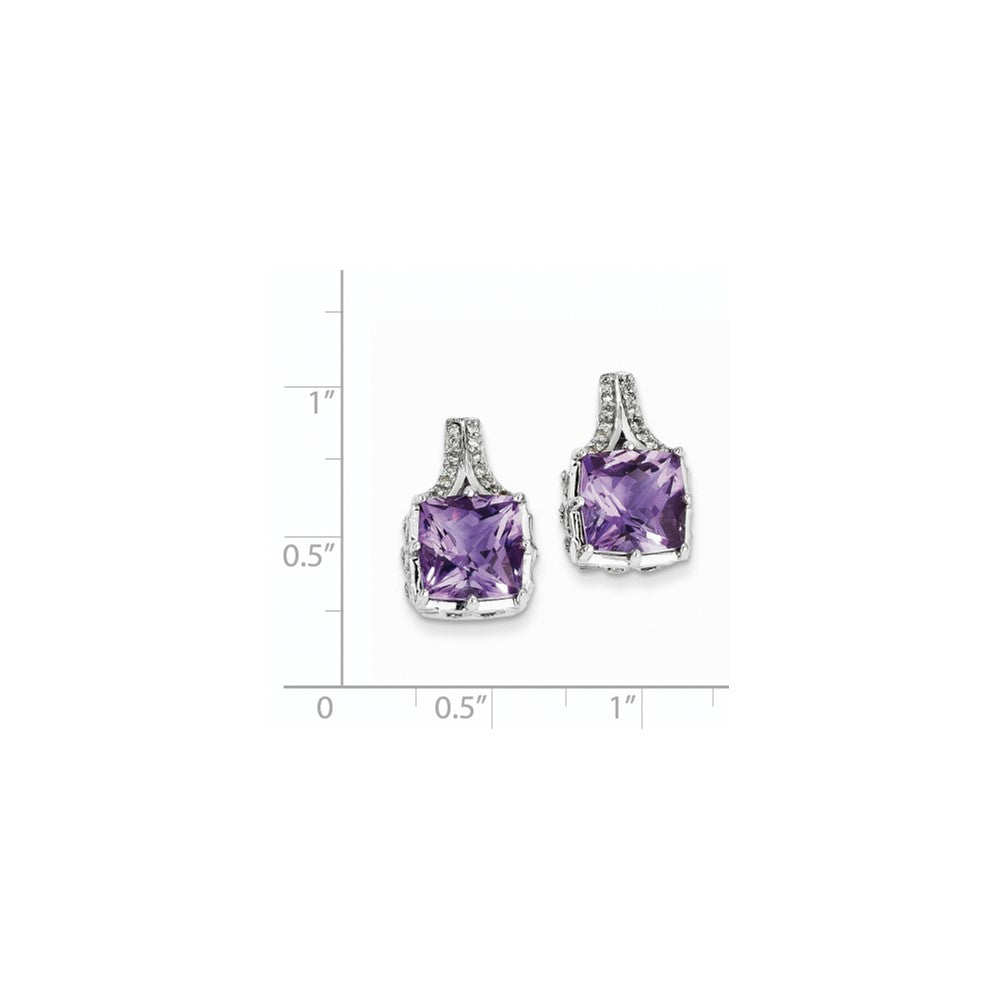 14k White Gold Real Diamond and Amethyst Square Post Earrings