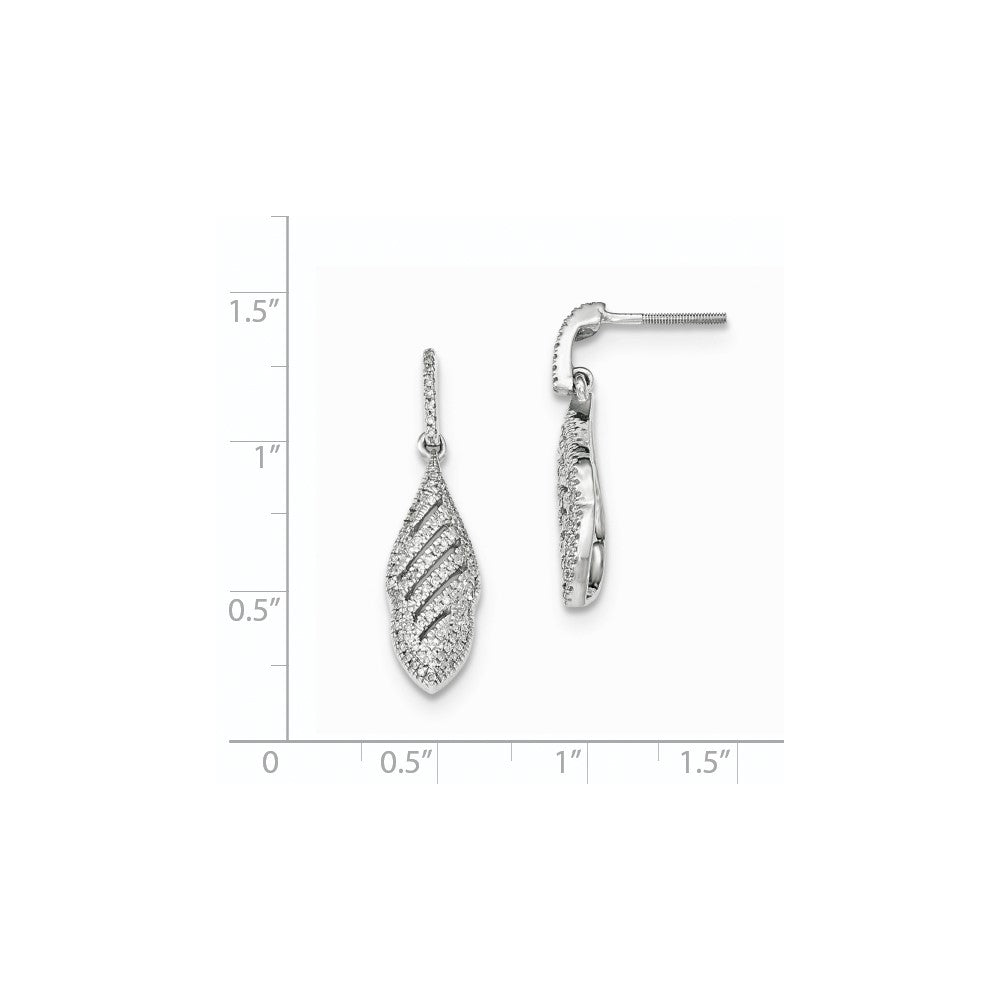 14k White Gold Real Diamond Post Screwback Dangle Earrings