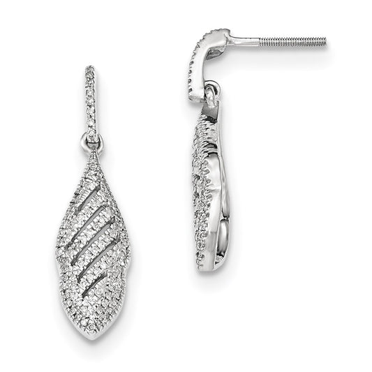 14k White Gold Real Diamond Post Screwback Dangle Earrings