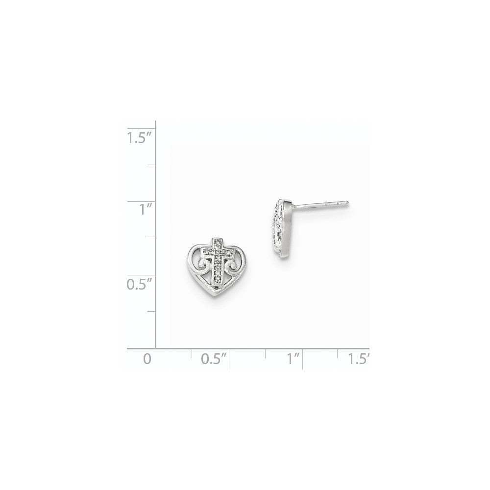 14k White Gold Real Diamond Heart w/Cross Post Earring