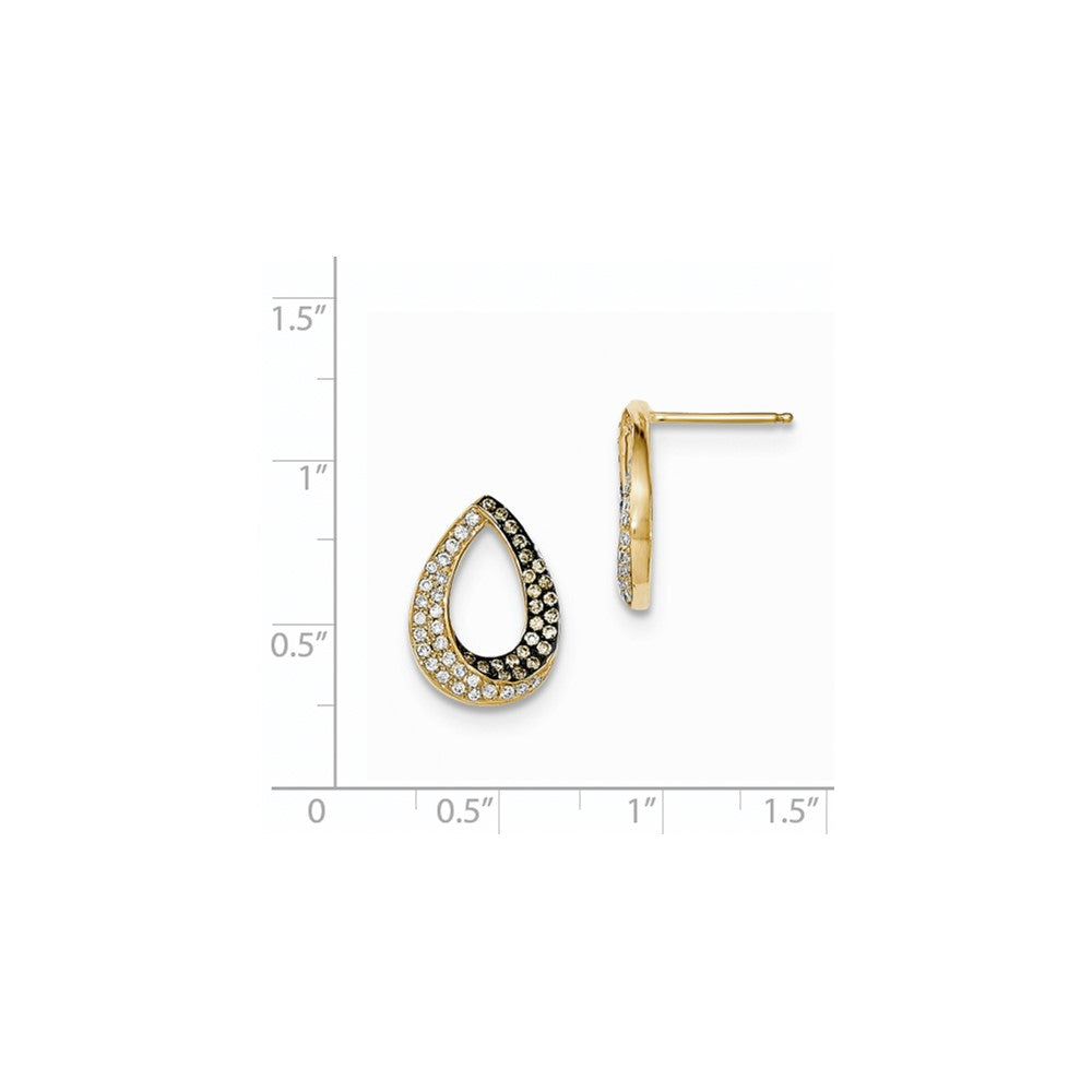 14k Yellow Gold Champagne/White Real Diamond Teardrop Post Earrings