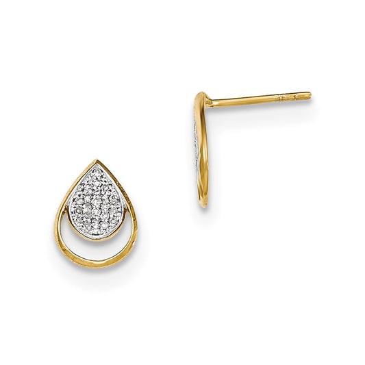 14k Yellow Gold Real Diamond Teardrop Post Earrings