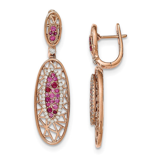 14k Rose Gold Diamond Ruby & Sapphire Hinged Post Earring