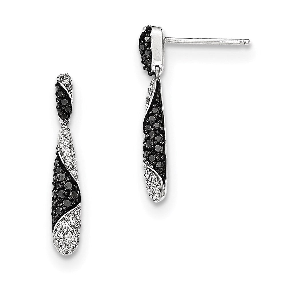 14k White Gold Black/White Real Diamond Drop Post Dangle Earrings