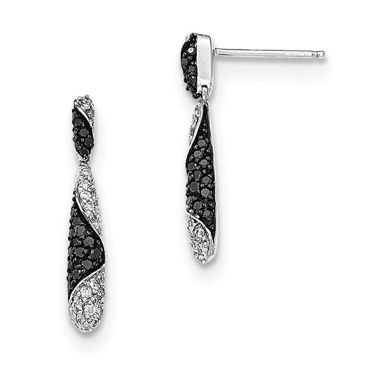 14k White Gold Black/White Real Diamond Drop Post Dangle Earrings