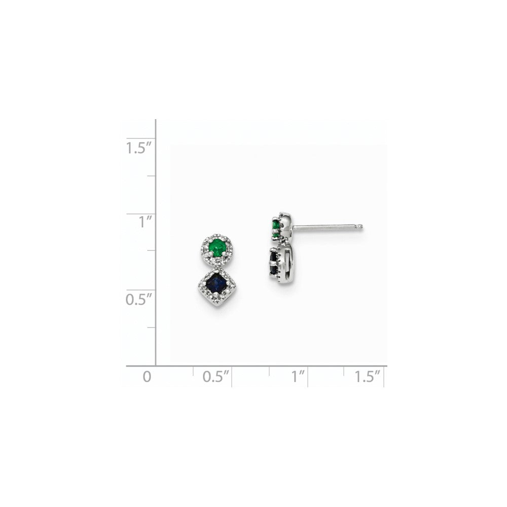 14k White Gold Diamond Sapphire & Emerald Earrings