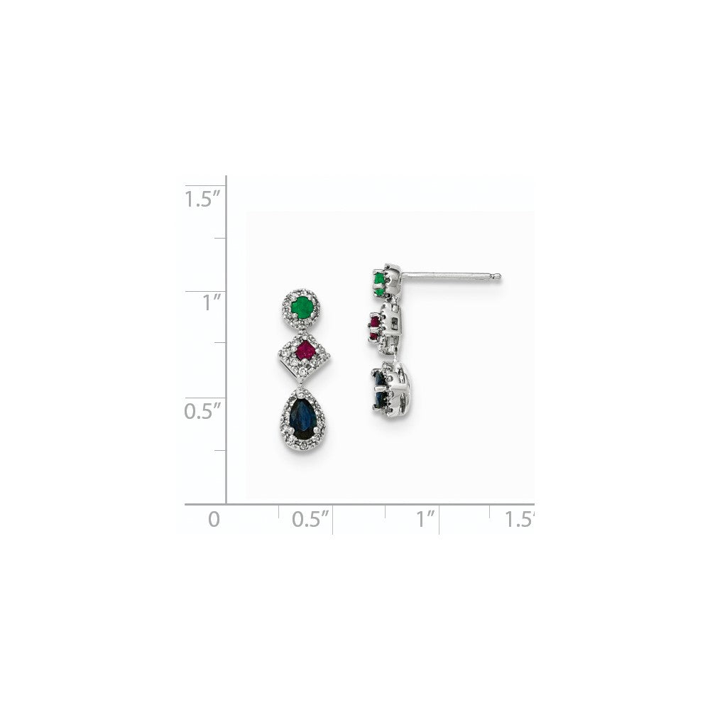 14k White Gold Diamond Sapphire Emerald & Ruby Earrings