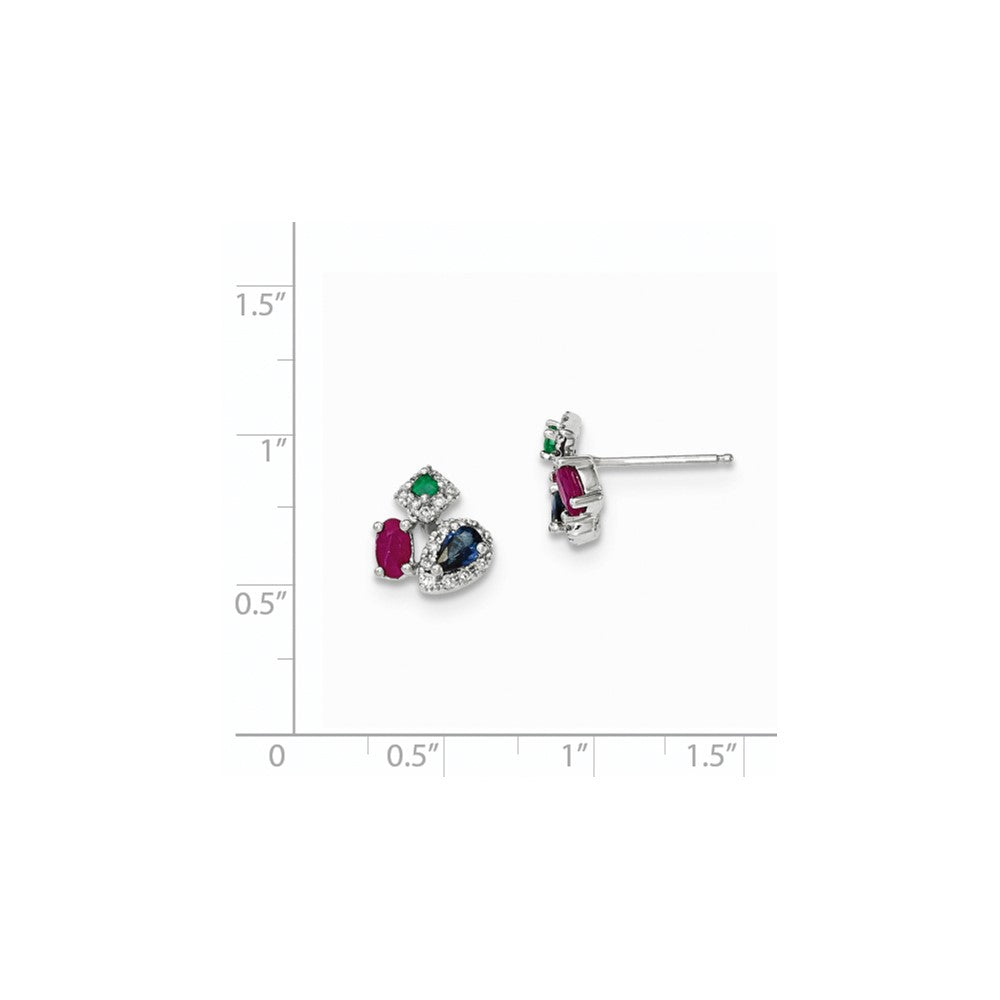 14k White Gold Diamond Sapphire Emerald & Ruby Earrings