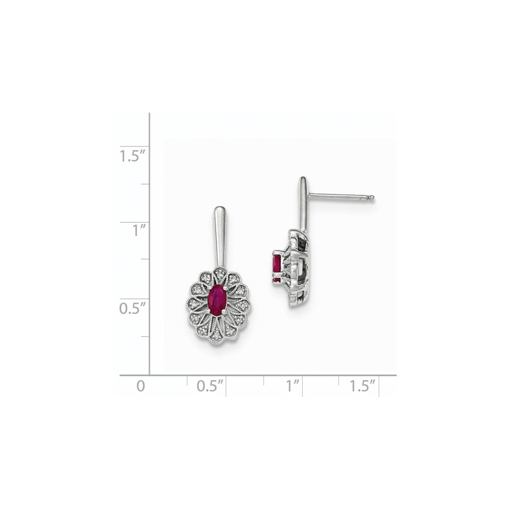 14k White Gold Real Diamond and Ruby Post Dangle Earrings