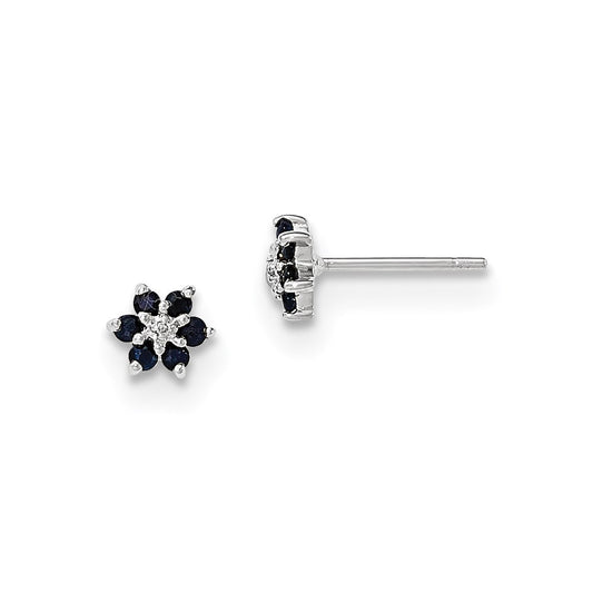 14K White Gold Polished Sapphire & Real Diamond Post Earrings