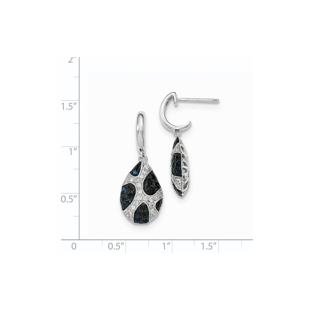 14k White Gold Real Diamond and Sapphire Teardrop Post Dangle Earrings