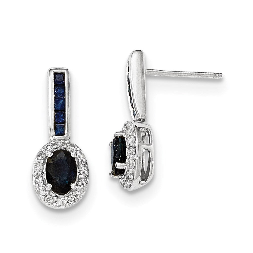 14k White Gold Real Diamond and Sapphire w/Halo Post Dangle Earrings