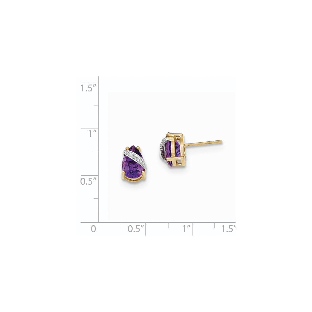 14k Yellow Gold Amethyst and Real Diamond Post Earrings