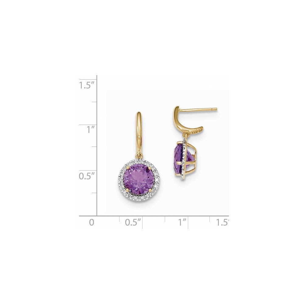 14k Yellow Gold Amethyst w/Real Diamond Halo Post Dangle Earrings