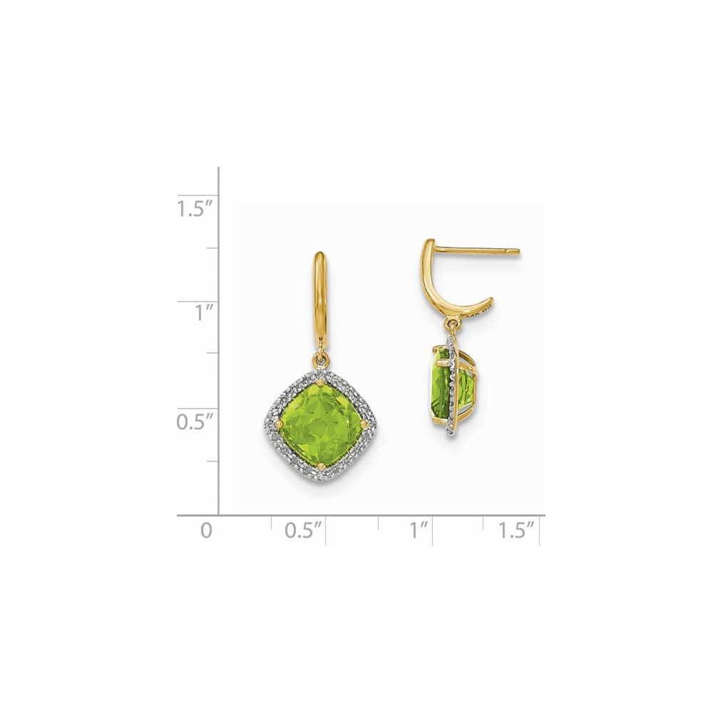 14k Yellow Gold Peridot w/Real Diamond Halo Post Dangle Earrings