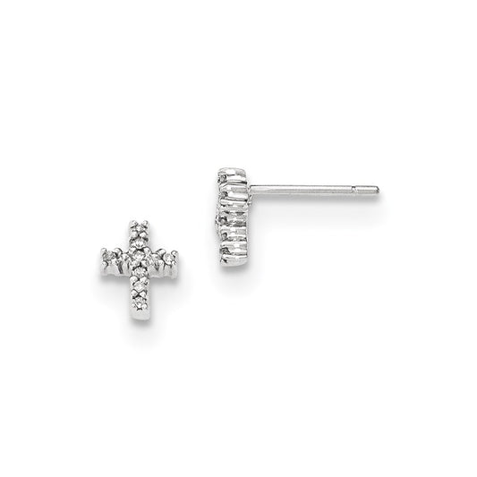 14K White Gold Polished Real Diamond Cross Post Earrings