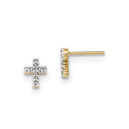 14k Yellow Gold Polished Real Diamond Cross Post Earrings