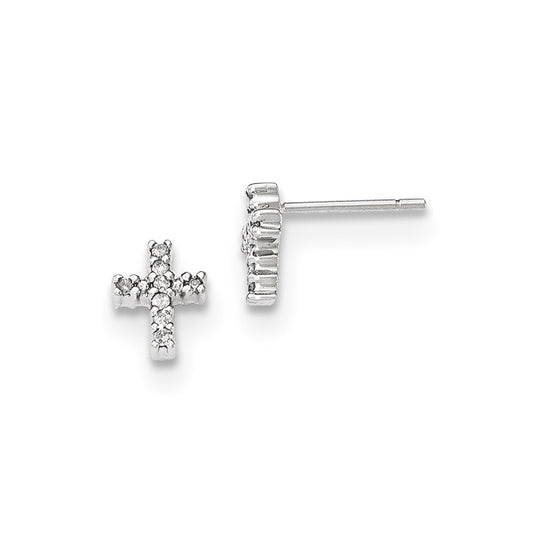 14K White Gold Polished Real Diamond Cross Post Earrings