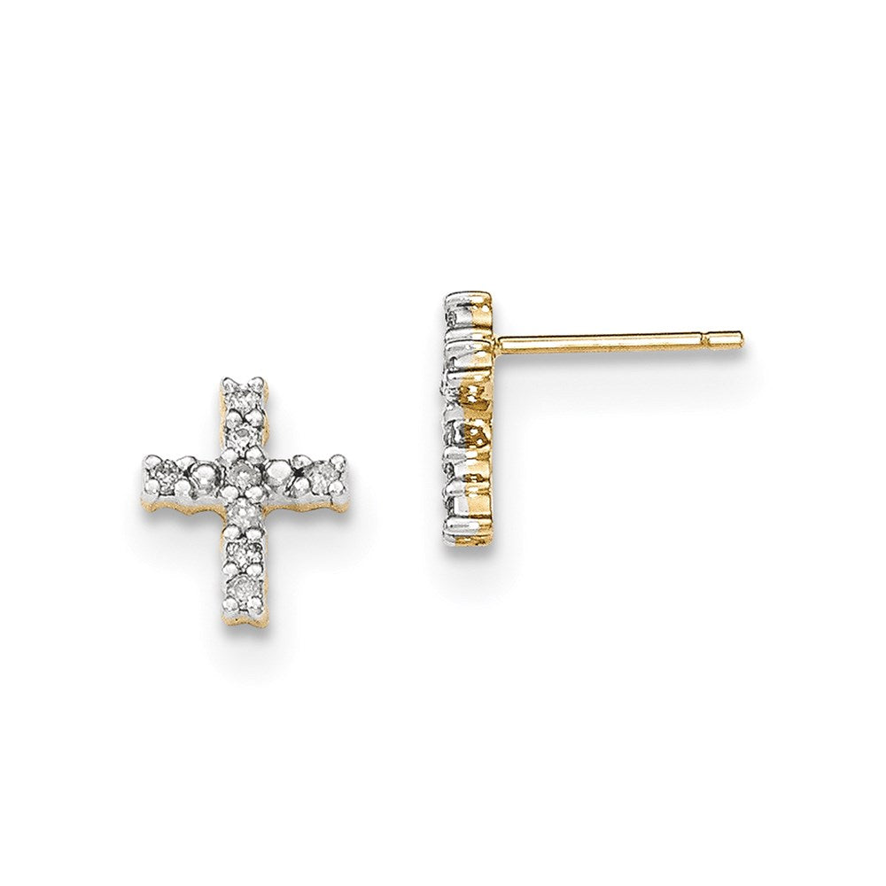 14k Yellow Gold Polished Real Diamond Cross Post Earrings