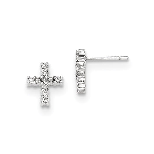 14K White Gold Polished Real Diamond Cross Post Earrings