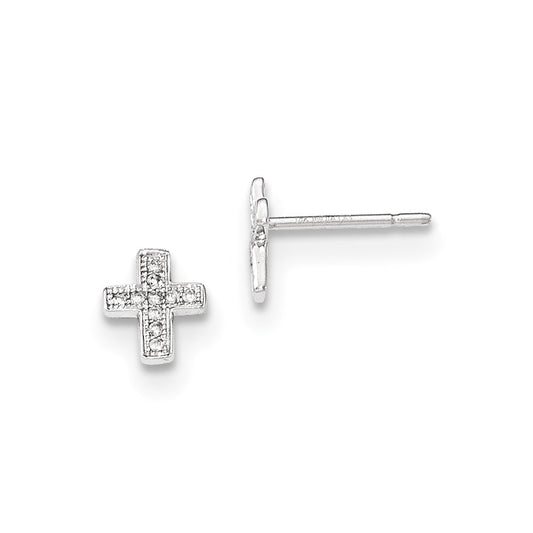 14K White Gold Polished Real Diamond Cross Post Earrings