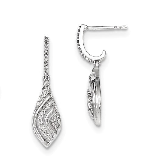 14K White Gold Polished Real Diamond Teardrop Dangle Post Earrings