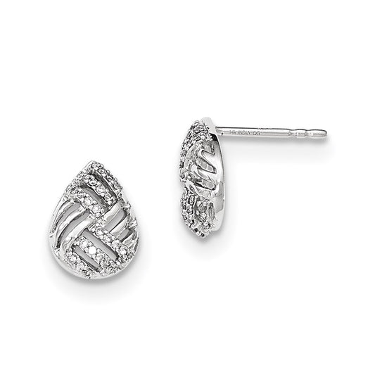 14K White Gold Polished Real Diamond Teardrop Domed Post Earrings