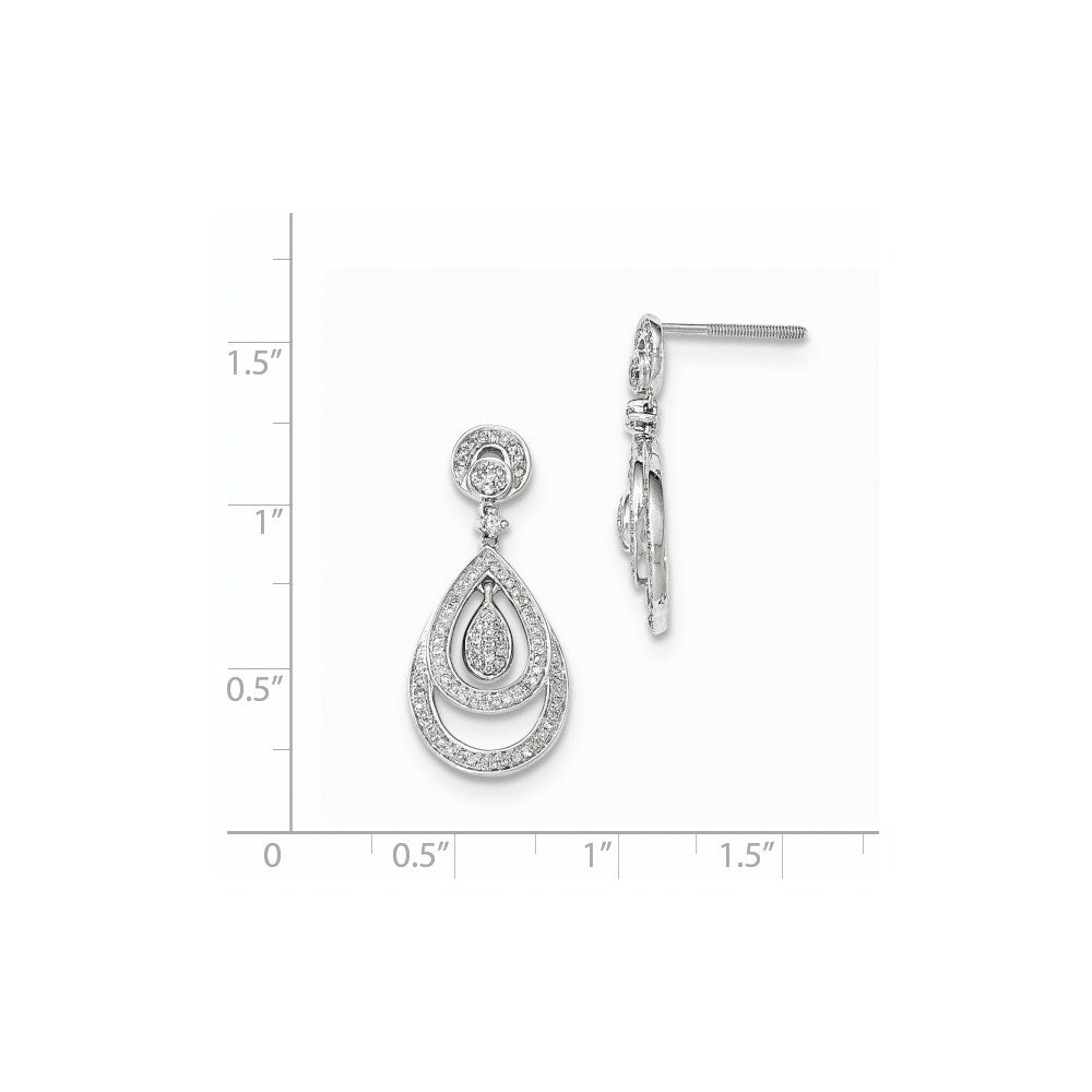 14K White Gold Real Diamond Teardrop Post Dangle Earrings