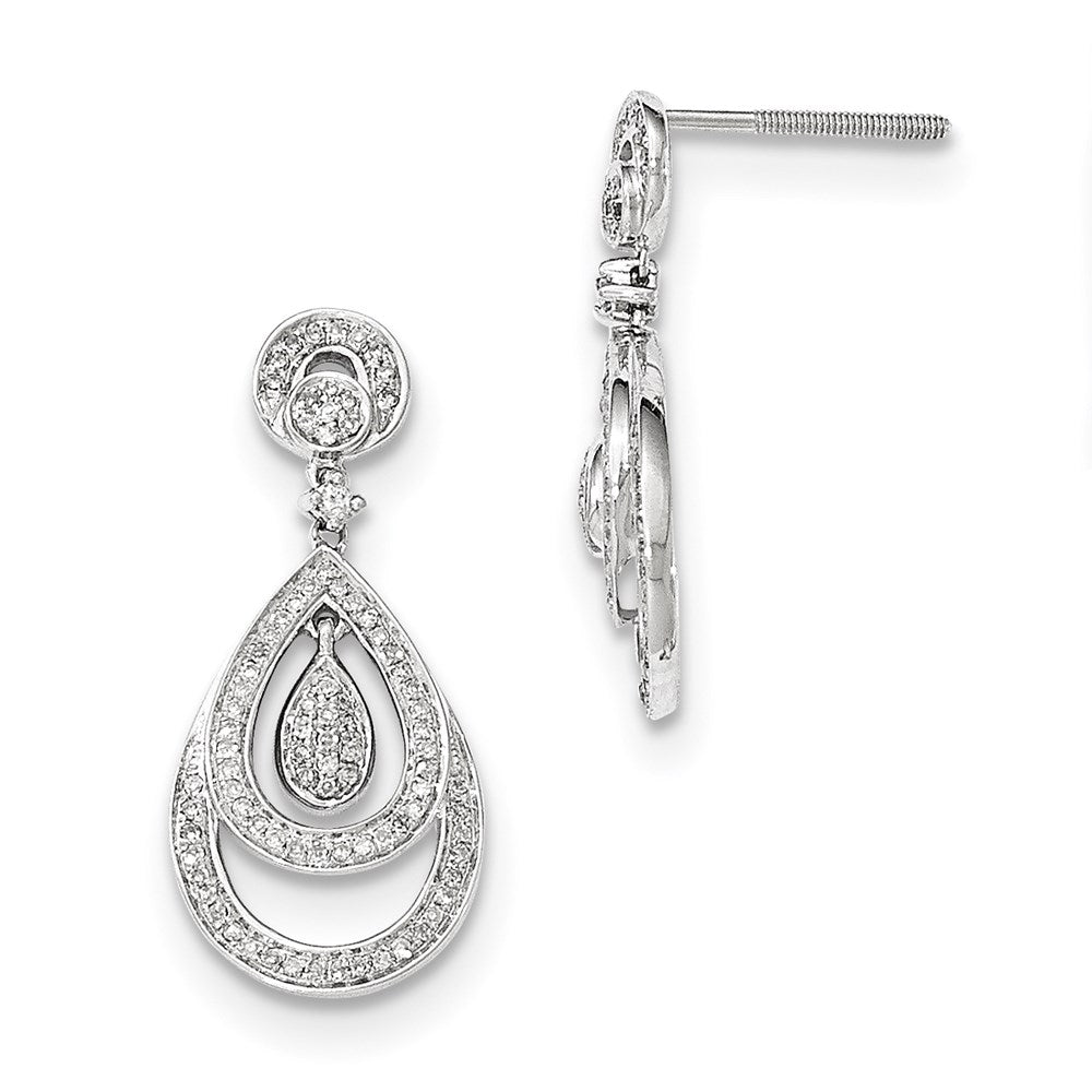 14K White Gold Real Diamond Teardrop Post Dangle Earrings