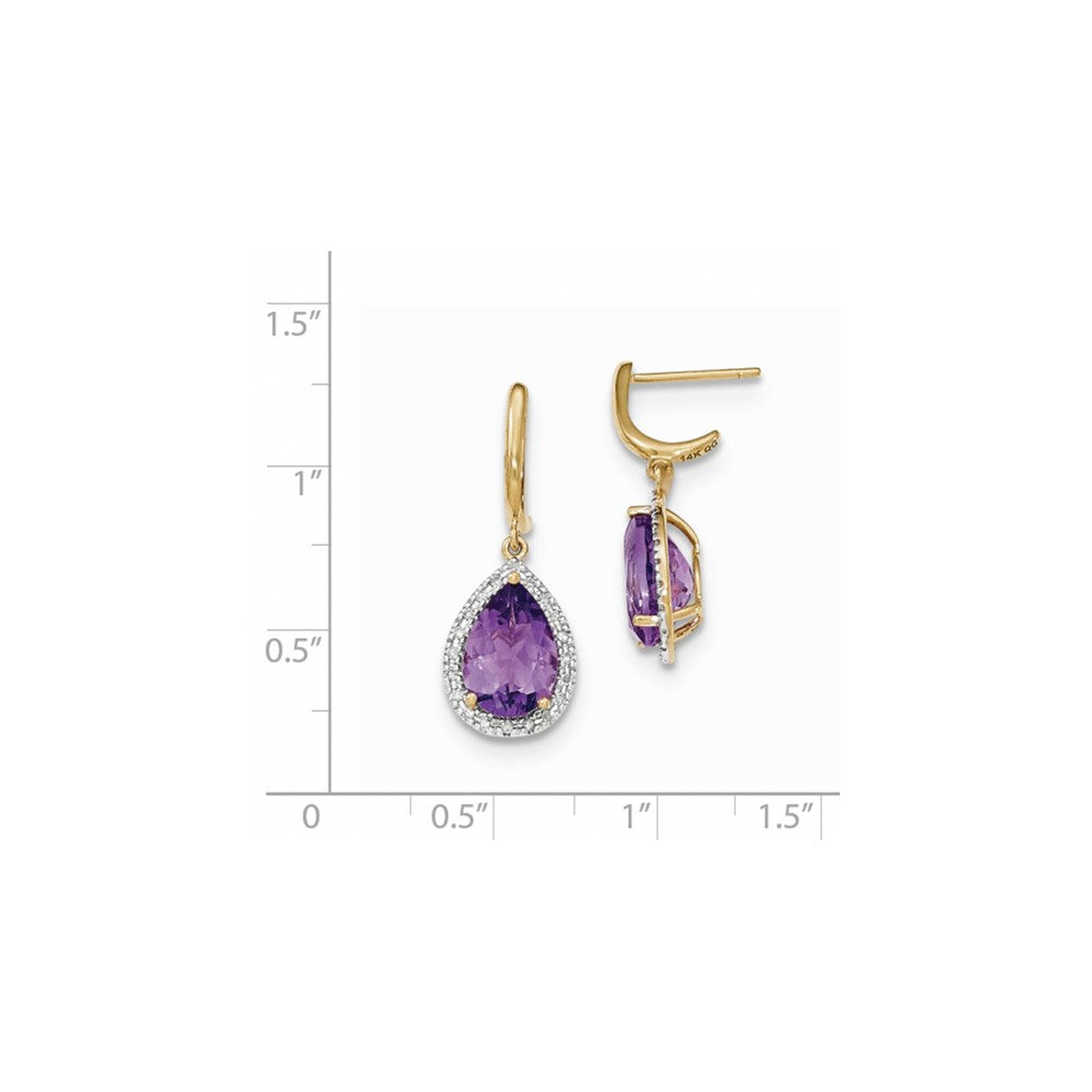 14k Yellow Gold Amethyst w/Real Diamond Halo Post Dangle Earrings