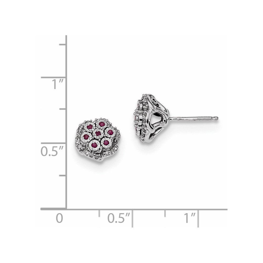 14k White Gold Real Diamond & Ruby Post Earrings