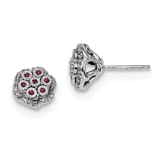 14k White Gold Real Diamond & Ruby Post Earrings