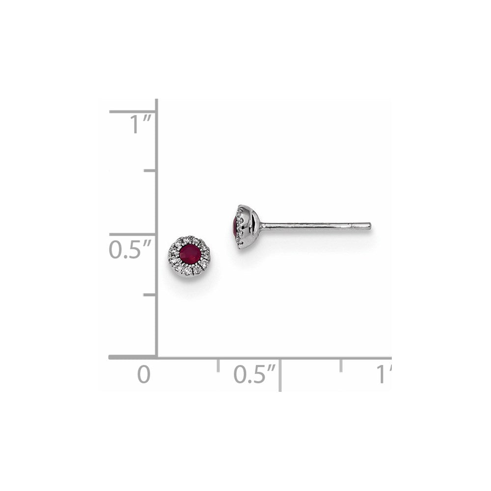 14k White Gold Real Diamond and Ruby Post Earrings