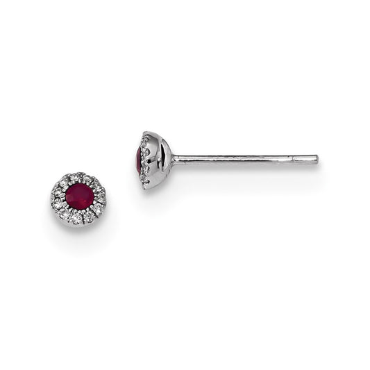 14k White Gold Real Diamond and Ruby Post Earrings