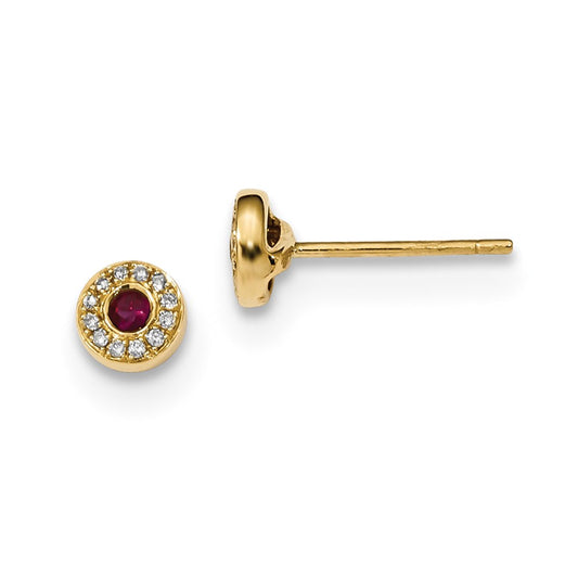 14k Yellow Gold Real Diamond and Ruby Post Earrings