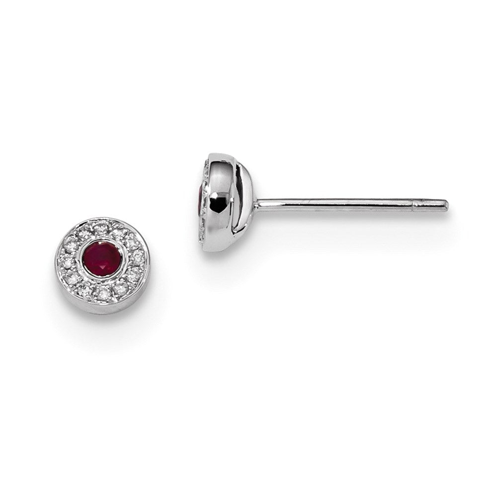 14k White Gold Real Diamond and Ruby Post Earrings