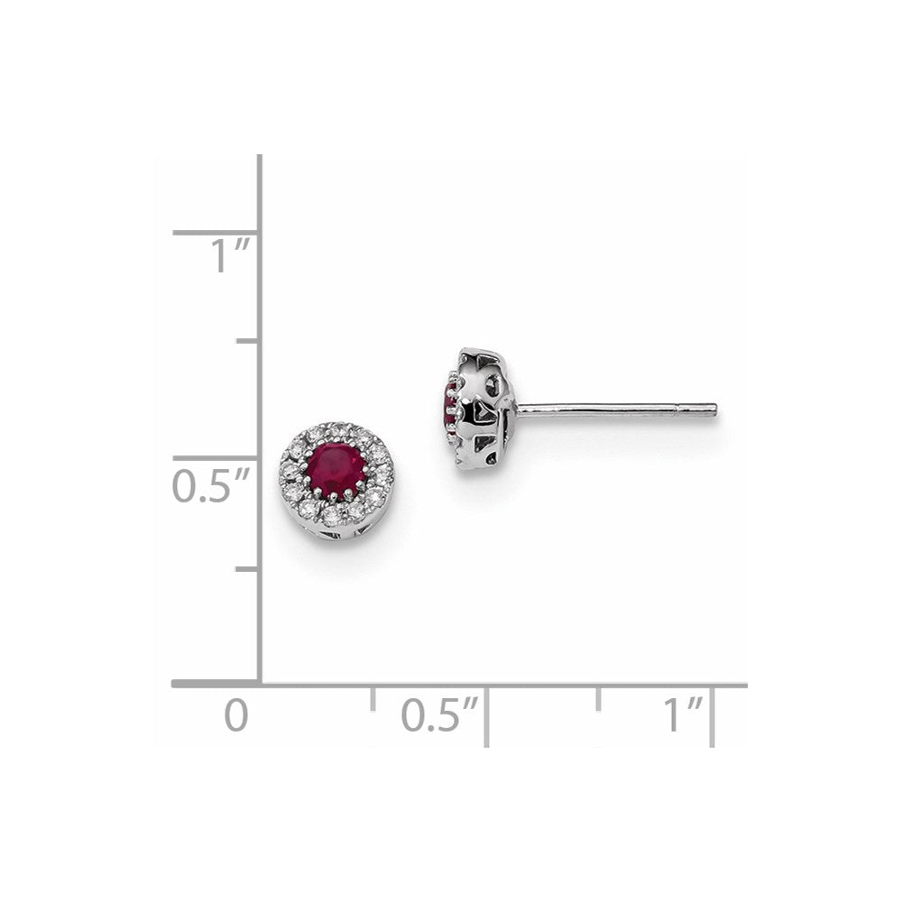 14k White Gold Real Diamond and Ruby Post Earrings