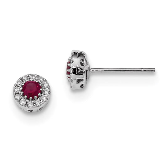 14k White Gold Real Diamond and Ruby Post Earrings