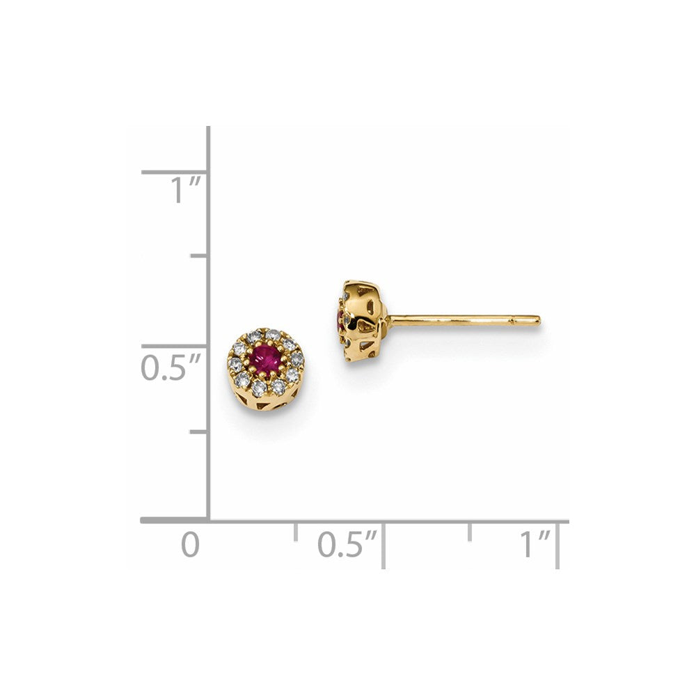 14k Yellow Gold Real Diamond and Ruby Post Earrings