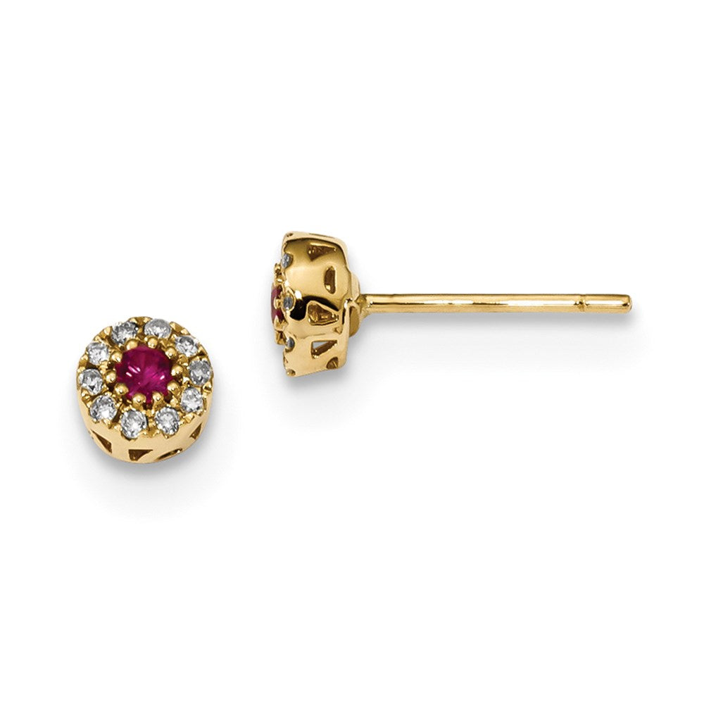 14k Yellow Gold Real Diamond and Ruby Post Earrings