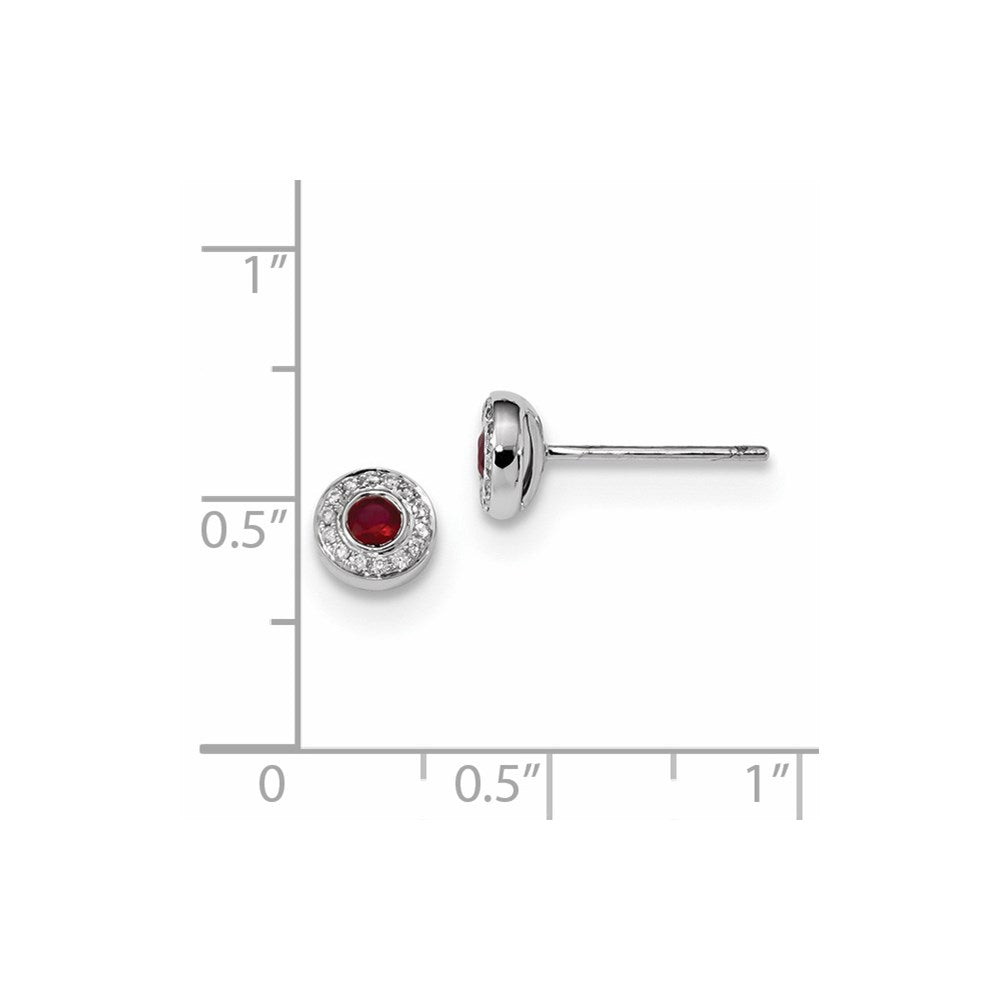 14k White Gold Real Diamond and Ruby Post Earrings