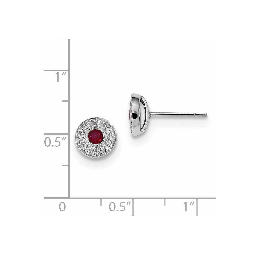 14k White Gold Real Diamond and Ruby Post Earrings