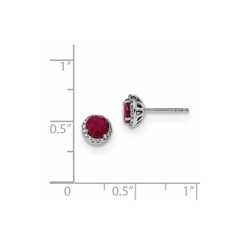 14k White Gold Real Diamond & Ruby Post Earrings