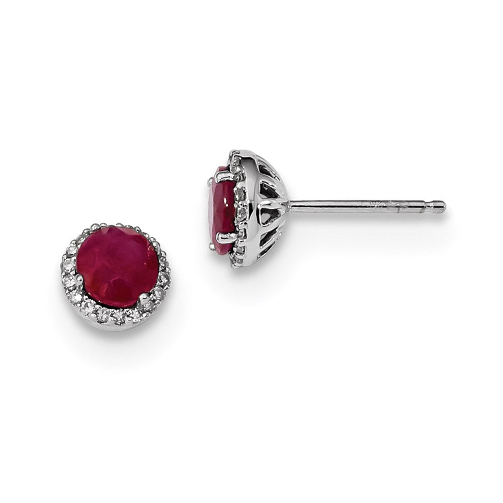 14k White Gold Real Diamond & Ruby Post Earrings