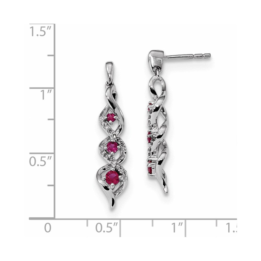 14k White Gold Real Diamond and Ruby Post Dangle Earrings